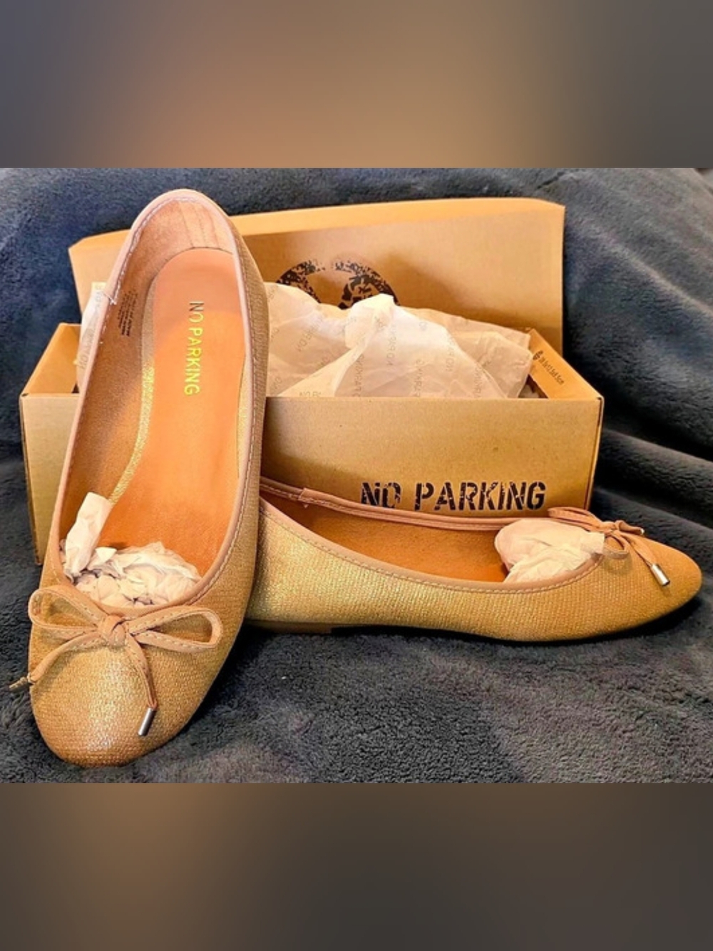NO PARKING Larsah Gold Ballet Flats US 8 NWT